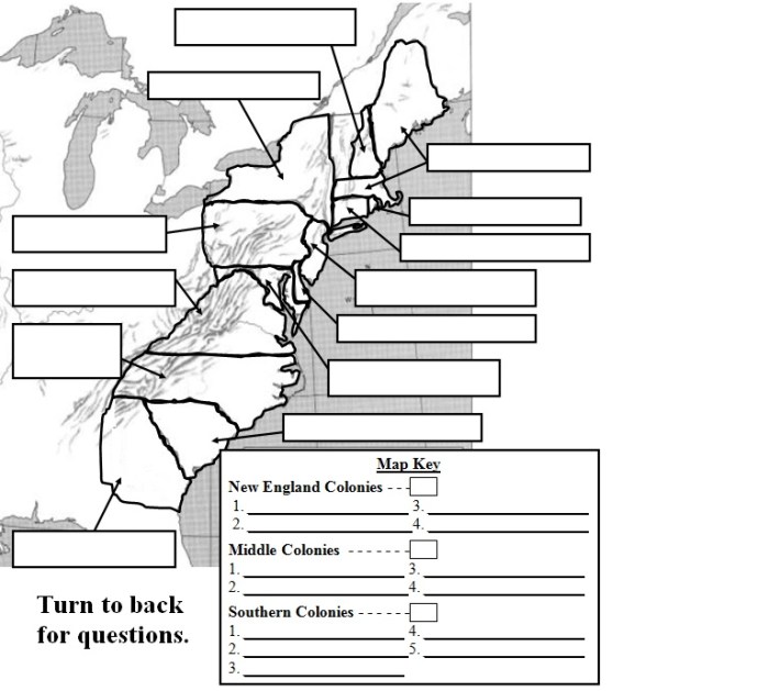 Thirteen colonies map answer key