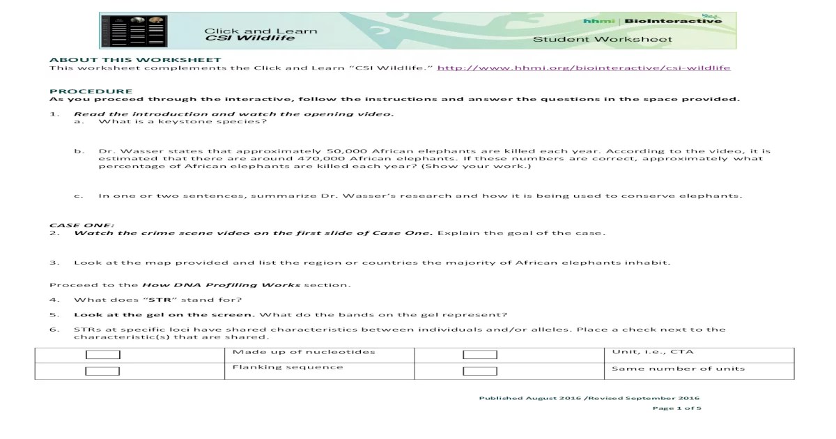 Csi wildlife worksheet 2 answer key