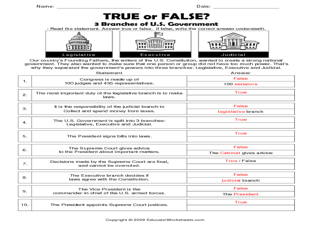 Answer key worksheet the legislative branch answers